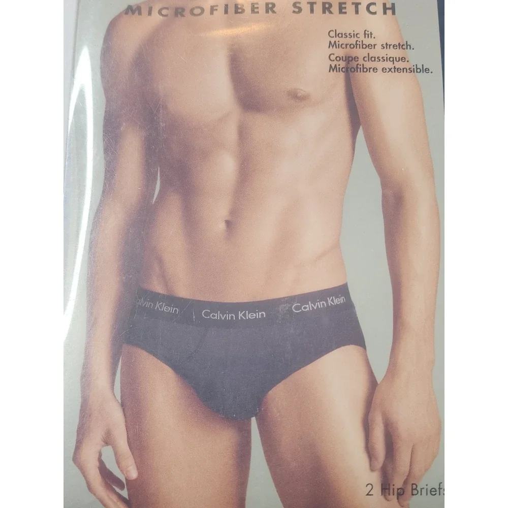 Calvin Klein Men`s Microfiber Stretch 2 Pack Hip Brief Size‎ XL Blue/Gray